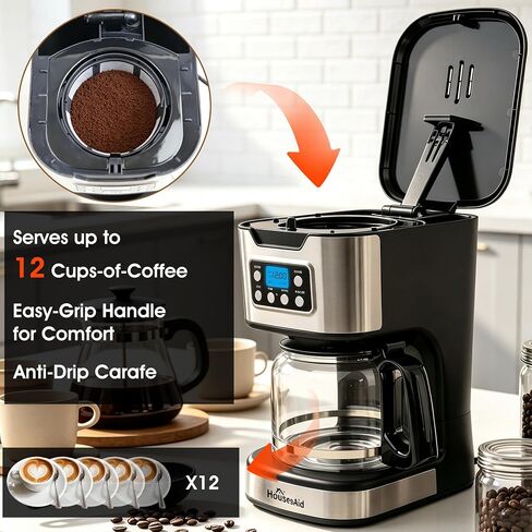 24H Programmable Drip Coffee Maker, 12 Cup, Black Stainless Steel in Kuwait