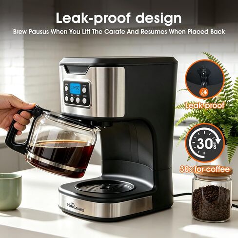 24H Programmable Drip Coffee Maker, 12 Cup, Black Stainless Steel in Kuwait