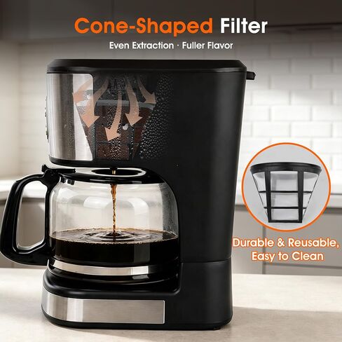 24H Programmable Drip Coffee Maker, 12 Cup, Black Stainless Steel in Kuwait