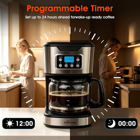 24H Programmable Drip Coffee Maker, 12 Cup, Black Stainless Steel in Kuwait