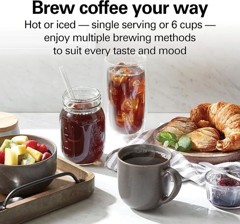 Hamilton Beach Home Barista 7-in-1 Small Coffee Maker with Seven Ways to Brew, 6 Cup Carafe, Drip, Single Serve, French Press, Pour Over, Cold Brew, Easy-Fill Reservoir, Black (46251) in Kuwait