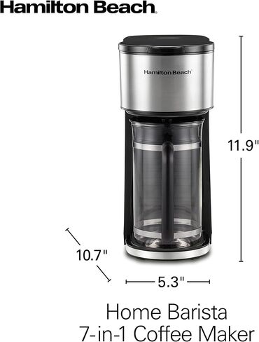 Hamilton Beach Home Barista 7-in-1 Small Coffee Maker with Seven Ways to Brew, 6 Cup Carafe, Drip, Single Serve, French Press, Pour Over, Cold Brew, Easy-Fill Reservoir, Black (46251) in Kuwait