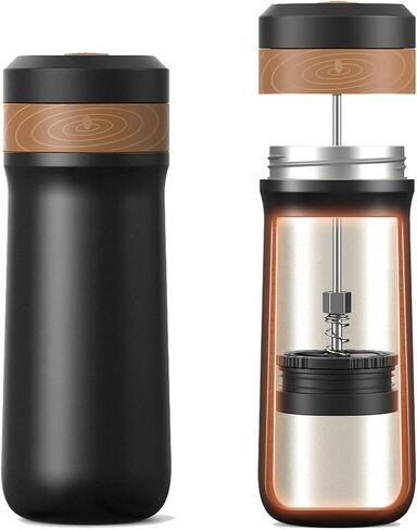Portable French Press Coffee Maker Travel French Coffee Maker Stainless Steel Coffee Mug 12 oz Double Mesh Filter Great for Camping and Traveling in Kuwait