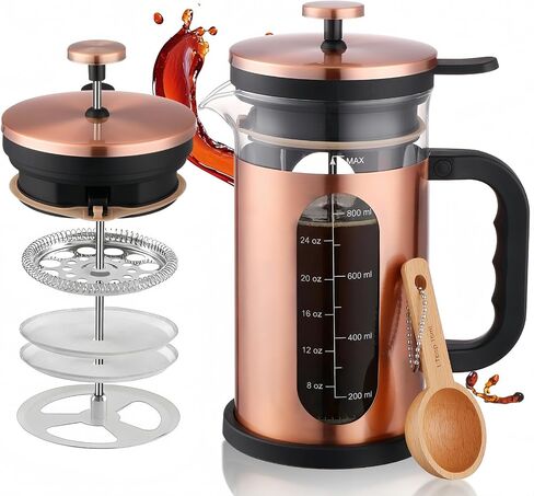 French Press Coffee Maker 34 oz, 1000ml Borosilicate Glass Stainless Steel Coffee Brewer with Reusable Filters Portable Coffee Press for Kitchen Travel Camping in Saudi Arabia