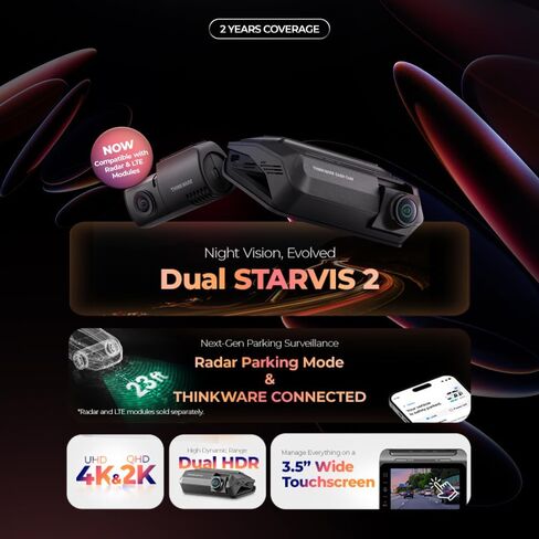 THINKWARE ARC900 with LTE Module & Radar Module 2CH 4K HDR Dash Cam Front/Rear - 4K+2K STARVIS 2, Super Night Vision 4.0, 3.5" IPS Touchscreen, 5GHz Wi-Fi, GPS (64GB Micro SD & Hardwiring Cable Incl) in Kuwait