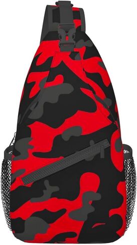Red And Black Camo Camouflage Sling Bag For Women Men Travel Hiking Backpack Crossbody Shoulder Chest Bags Casual Daypack Sport in Kuwait