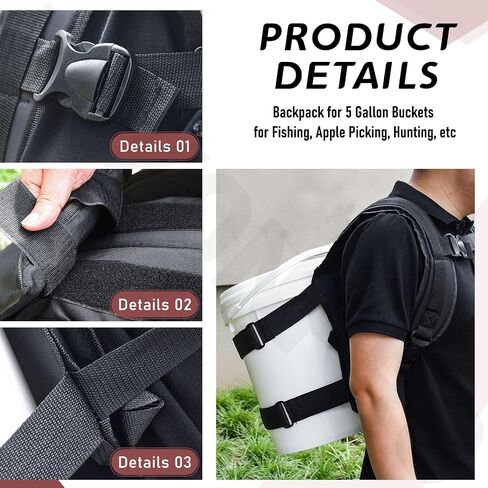Backpack for 5 Gallon Buckets for Fishing, Apple Picking, Hunting - Universal Bucket Organizer with Pocket, Equipped with Adjustable Straps, Black in Kuwait