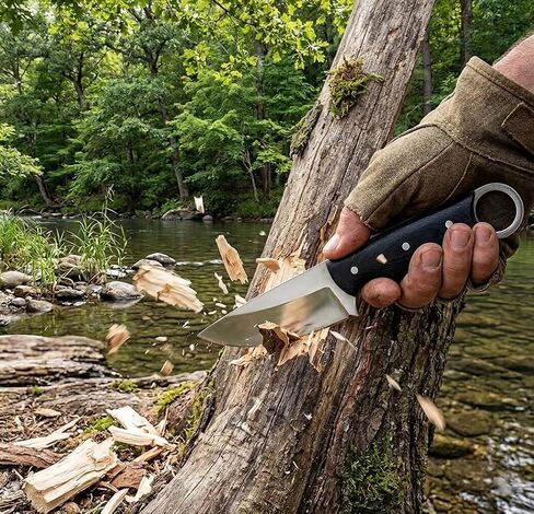 9 Inch Hunting Knife D2 Steel Blade, Full Tang Fixed Blade Knife with G10 Micarta Handle, Leather Cross Pouch Sheath, Heavy Duty Outdoor Survival Knife for Camping, Bushcraft & Hunting in Kuwait