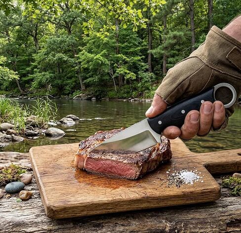 9 Inch Hunting Knife D2 Steel Blade, Full Tang Fixed Blade Knife with G10 Micarta Handle, Leather Cross Pouch Sheath, Heavy Duty Outdoor Survival Knife for Camping, Bushcraft & Hunting in Kuwait