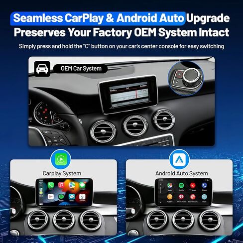 Wireless Carplay Retrofit Kit Decoder Module for Mercedes Benz NTG4.5/4.7 B/C/E/GLK/ML/CLA/GLA/CLS/SLK 2012-2015,AUX Required, Support Wireless Android Auto, Reverse Camera, Original Car OEM Control in Saudi Arabia
