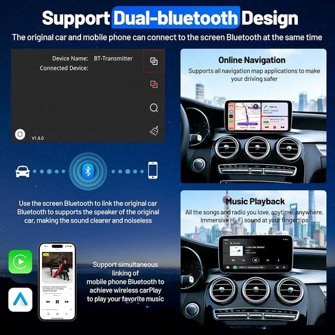 Wireless Carplay Retrofit Kit Decoder Module for Mercedes Benz NTG4.5/4.7 B/C/E/GLK/ML/CLA/GLA/CLS/SLK 2012-2015,AUX Required, Support Wireless Android Auto, Reverse Camera, Original Car OEM Control in Saudi Arabia
