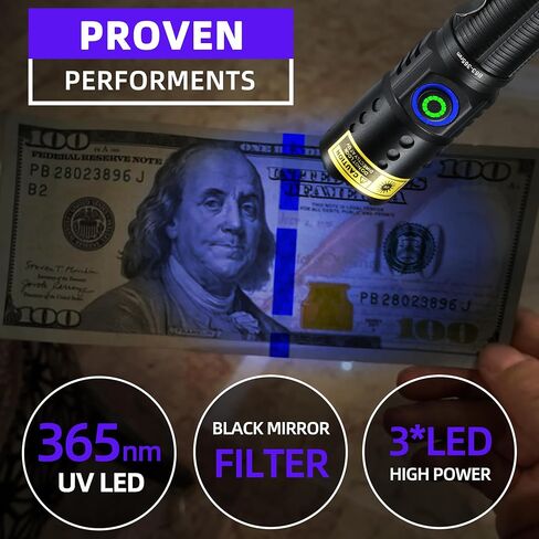 DARKBEAM UV Light Flashlight 365nm Filtered Blacklight Woods lamp 20W 3 LED in Kuwait