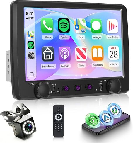 Single Din Car Stereo with AM/FM/RDS Radio Backup Camera, Sellrich 9 inch IPS Touch Screen Single Din Radio Support Wireless Carplay Android Auto Bluetooth Mirror Link YouTube Online Video USB Port in Kuwait