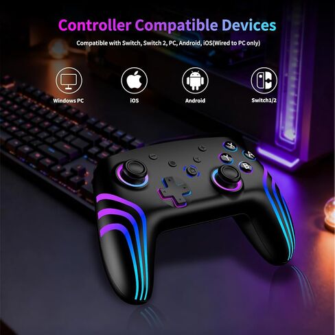 VidPPluing 2 Pack Switch Controllers with Charging Dock, RGB Switch 2 Controller for Nintendo Switch 1/2/Lite/OLED, Wireless Pro Controller with Motion Sensor/Vibration/Turbo/Wakeup Function in Kuwait