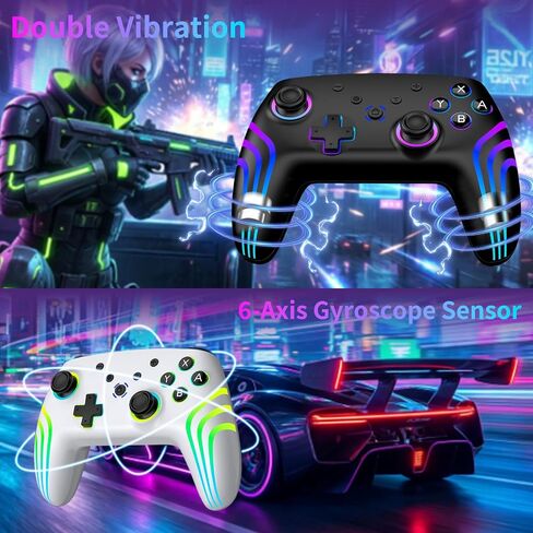 VidPPluing 2 Pack Switch Controllers with Charging Dock, RGB Switch 2 Controller for Nintendo Switch 1/2/Lite/OLED, Wireless Pro Controller with Motion Sensor/Vibration/Turbo/Wakeup Function in Kuwait