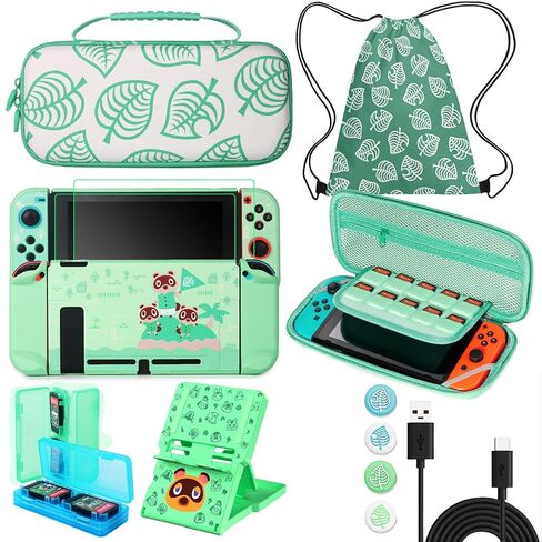 TIKOdirect Carrying Case for Switch, Cute Portable Travel Bag Accessories with Protective Cover, Screen Protectors, Stand, Game Card Holder and Thumb grip caps[Keychain], Animal Crossing in Saudi Arabia