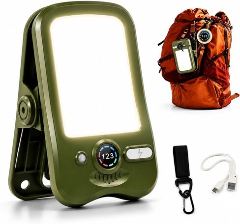 Solar Camping Clip Light, 60 LED USB Rechargeable Camping Lantern with Smart Digital Display, 3 Brightness Modes Solar Tent Light for Backpacking Hiking Emergency Outdoor Use in Kuwait