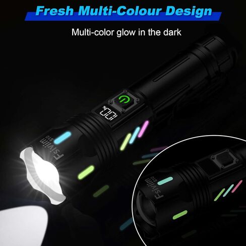 LED Rechargeable Flashlights High Lumens Flashlight 100000, Long Lasting 12h, Super Bright Flashlight Camping, Powerful Flash Lights for Home, USB C Input, Charge Your Mobile Phone in Kuwait