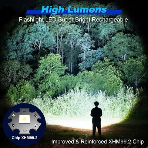 LED Rechargeable Flashlights High Lumens Flashlight 100000, Long Lasting 12h, Super Bright Flashlight Camping, Powerful Flash Lights for Home, USB C Input, Charge Your Mobile Phone in Kuwait