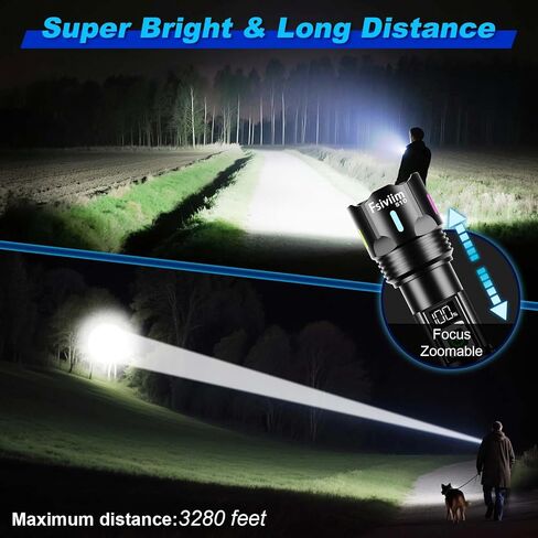 LED Rechargeable Flashlights High Lumens Flashlight 100000, Long Lasting 12h, Super Bright Flashlight Camping, Powerful Flash Lights for Home, USB C Input, Charge Your Mobile Phone in Kuwait