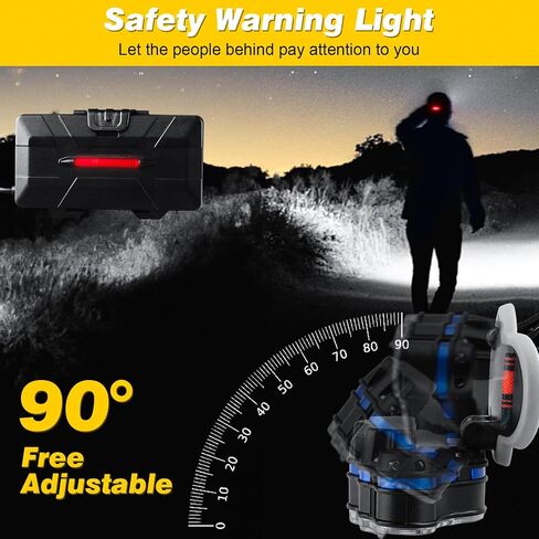 Elmchee Rechargeable Headlamp,18000 Lumen Bright 8 Led Head Lamp, 16 Modes Adjustable Motion Sensor Headlight with Red Light, Waterproof Head Flashlight for Outdoor Hiking Camping in Kuwait