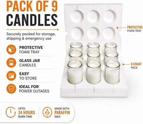 Carolina Emergency Unscented White Jar Candle – 24 Hour Burn, Clear 3.5" Tall Glass Container – Long-Lasting Paraffin Wax for Power Outages, Storms, Camping & Preparedness in Kuwait