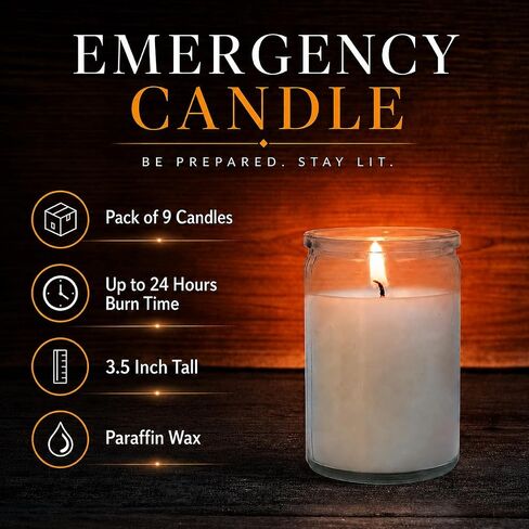 Carolina Emergency Unscented White Jar Candle – 24 Hour Burn, Clear 3.5" Tall Glass Container – Long-Lasting Paraffin Wax for Power Outages, Storms, Camping & Preparedness in Kuwait