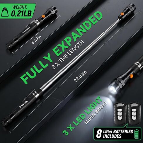 Magnetic Pickup Tool, 3 LED Telescoping Flashlight, Gifts for Men, Black in Kuwait