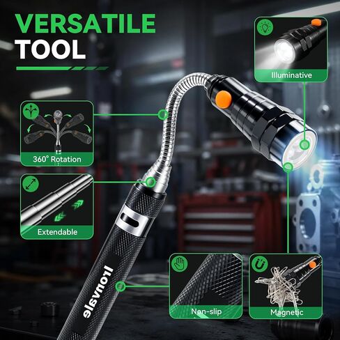 Magnetic Pickup Tool, 3 LED Telescoping Flashlight, Gifts for Men, Black in Kuwait