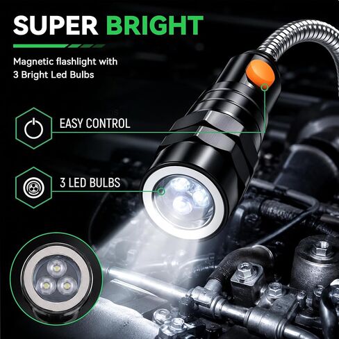 Magnetic Pickup Tool, 3 LED Telescoping Flashlight, Gifts for Men, Black in Kuwait