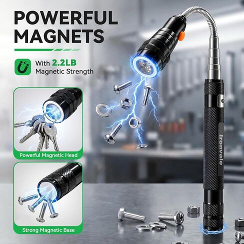 Magnetic Pickup Tool, 3 LED Telescoping Flashlight, Gifts for Men, Black in Kuwait
