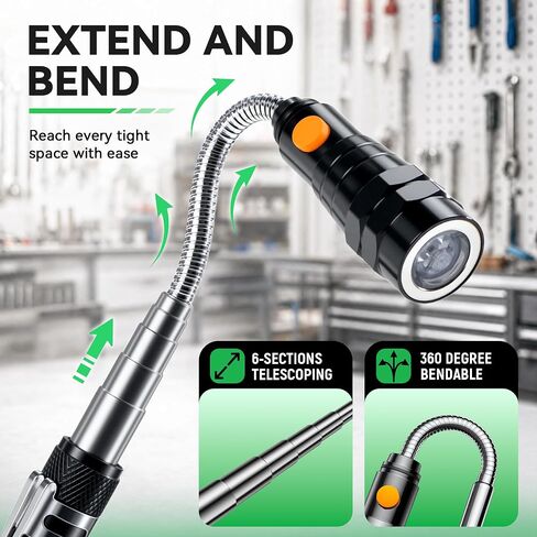 Magnetic Pickup Tool, 3 LED Telescoping Flashlight, Gifts for Men, Black in Kuwait