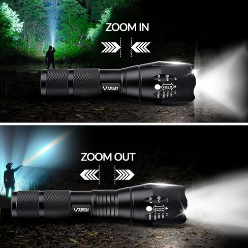 VTech Tactical 2pack LED Flashlight High Lumens - Mini Flashlights for Camping, Hiking, Walking - Powerful Emergency Flashlights with 5 Modes for Outdoor Use - Bright Flashlight with Zoomable Beam in Kuwait