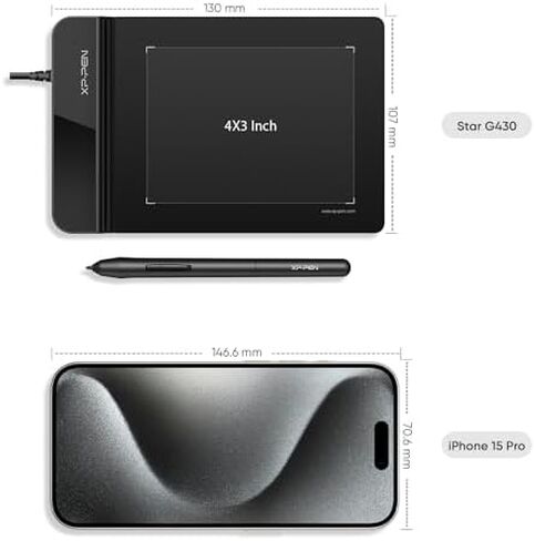 Drawing Tablet XPPen G430S OSU, Graphic Drawing Tablet & Professional Artist Glove 2-Fingers Glove (Size S) Black in Kuwait