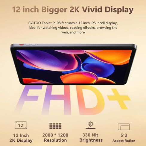 12 Inch Android 16 Tablet, 2K Display, 30GB RAM, 128GB Storage Expandable in Kuwait