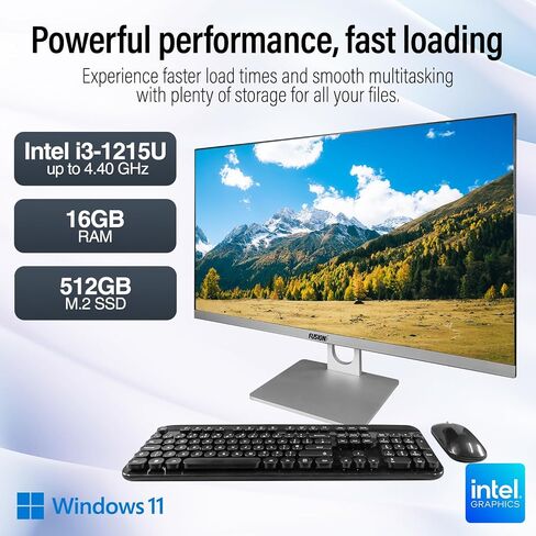 Fusion5 23.8" Full HD All in One PC Desktop Computer - 16GB RAM, 512GB SSD, i3-1215U 6-Core Processor up to 4.40 GHz, Windows 11, HDMI, USB 3.0 - AIO PC with Wireless Keyboard, Mouse, 3MP Web Camera in Kuwait