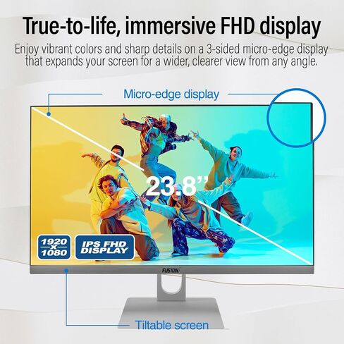 Fusion5 23.8" Full HD All in One PC Desktop Computer - 16GB RAM, 512GB SSD, i3-1215U 6-Core Processor up to 4.40 GHz, Windows 11, HDMI, USB 3.0 - AIO PC with Wireless Keyboard, Mouse, 3MP Web Camera in Kuwait