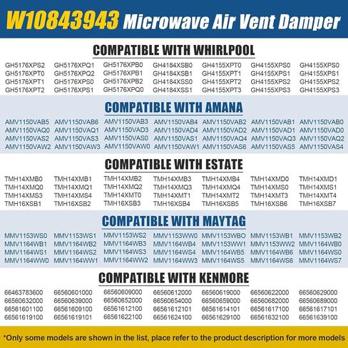 W10843943 Microwave Vent Damper Compatible with Whirlpool Kenmore Kitchenaid Maytag AMV2307PFB5 KHHC2090SBL0, Microwave Air Baffle Replace Parts W10748710 AP5988876 8205811 8205558 (W10843943) in Kuwait