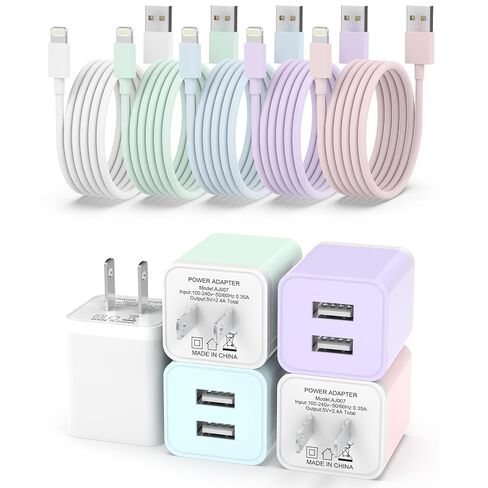 iGENJUN 5Pack iPhone Charger [MFi Certified], Dual Port USB Wall Charger Block Adapter with 6FT Lightning Cable Fast Charging Data Sync Cords for iPhone 14 13 12 11 Pro Max XR XS Plus-Multicolor in Kuwait