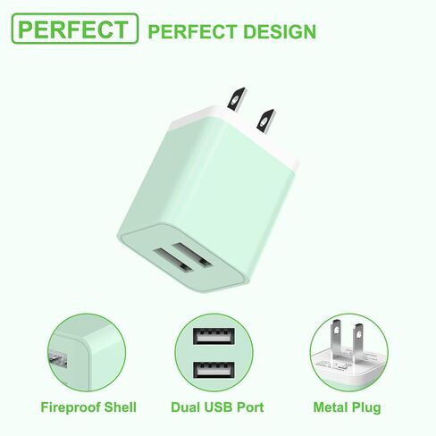 iGENJUN 5Pack iPhone Charger [MFi Certified], Dual Port USB Wall Charger Block Adapter with 6FT Lightning Cable Fast Charging Data Sync Cords for iPhone 14 13 12 11 Pro Max XR XS Plus-Multicolor in Kuwait