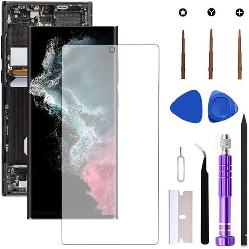 OLED for Samsung Galaxy S22 Ultra 5G LCD Screen Replacement Galaxy S22Ultra SM-S908U SM-S908U1 Display Screen Touch Digitizer Assembly Supports Fingerprint (with Black Frame+Soft Film+Tools) in Kuwait