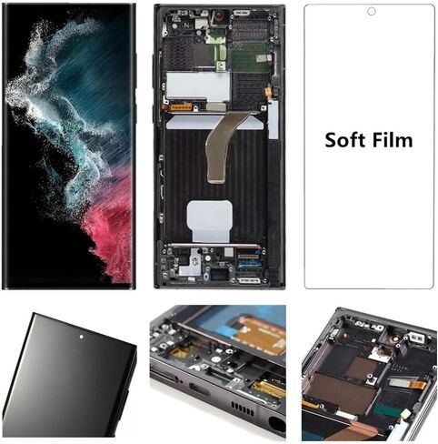 OLED for Samsung Galaxy S22 Ultra 5G LCD Screen Replacement Galaxy S22Ultra SM-S908U SM-S908U1 Display Screen Touch Digitizer Assembly Supports Fingerprint (with Black Frame+Soft Film+Tools) in Kuwait