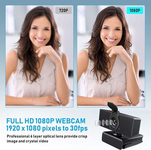 Webcam with Microphone & Privacy Cover, 1080p Streaming Computer Web Camera with Auto Light Correction, Plug and Play USB Webcam, Desktop Laptop PC Camera for Conference Video Calling Recording in Kuwait
