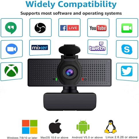 Webcam with Microphone & Privacy Cover, 1080p Streaming Computer Web Camera with Auto Light Correction, Plug and Play USB Webcam, Desktop Laptop PC Camera for Conference Video Calling Recording in Kuwait