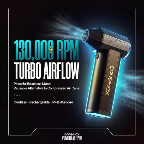 Carbinox Powerblast Electric Compressed Air Dusters for Cleaning - 3 Speed Adjustable Mini Blower with LED Light - 130000 RPM Power Snow Blower Cordless. in Kuwait
