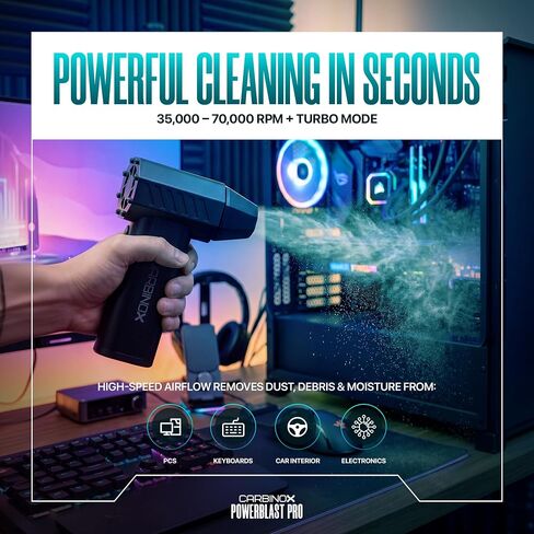 Carbinox Powerblast Electric Compressed Air Dusters for Cleaning - 3 Speed Adjustable Mini Blower with LED Light - 130000 RPM Power Snow Blower Cordless. in Kuwait