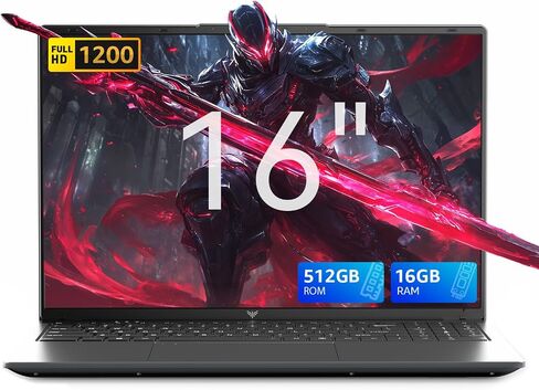 KAIGERR Light Gaming Laptop, AMD Ryzen R2544 Processor(Up to 3.7GHz), 16inch Laptop Computer with 16GB DDR4 512GB SSD, Windοws 11 Laptop with 1920P FHD Display, WiFi, USB3.2, Type_C in Kuwait