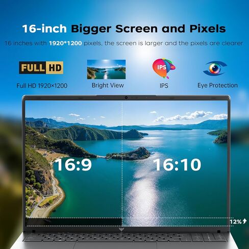 KAIGERR Light Gaming Laptop, AMD Ryzen R2544 Processor(Up to 3.7GHz), 16inch Laptop Computer with 16GB DDR4 512GB SSD, Windοws 11 Laptop with 1920P FHD Display, WiFi, USB3.2, Type_C in Kuwait