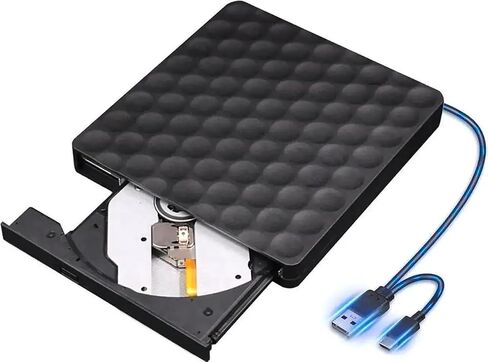 External CD DVD Drive, Portable Type-C USB 3.0 CD/DVD +/-RW ROM Burner Rewriter External DVD Writer CD Player External Disk Drive for Laptop Desktop PC Windows 11/10/8/7/XP/Linux/Vista/Mac OS in Kuwait