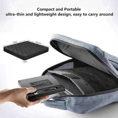 External CD DVD Drive, Portable Type-C USB 3.0 CD/DVD +/-RW ROM Burner Rewriter External DVD Writer CD Player External Disk Drive for Laptop Desktop PC Windows 11/10/8/7/XP/Linux/Vista/Mac OS in Kuwait